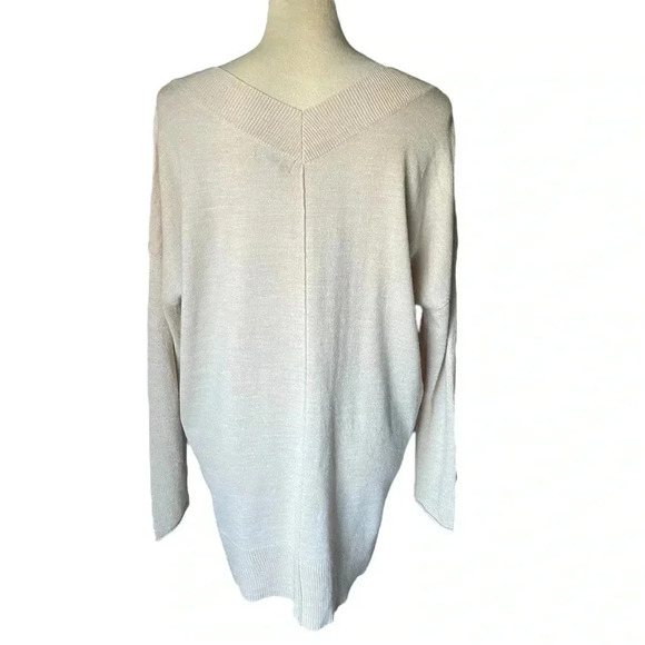 Worthington Sweater Women L Preppy Y2K Cozy V-Neck Neutral Effortless Oversized - Picture 4 of 9